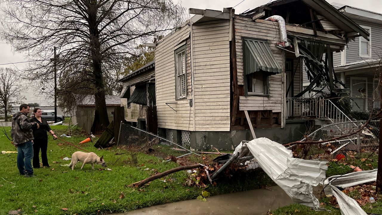 A house in Arabi, Louisiana is seen damaged after a tornado on December 14, 2022.