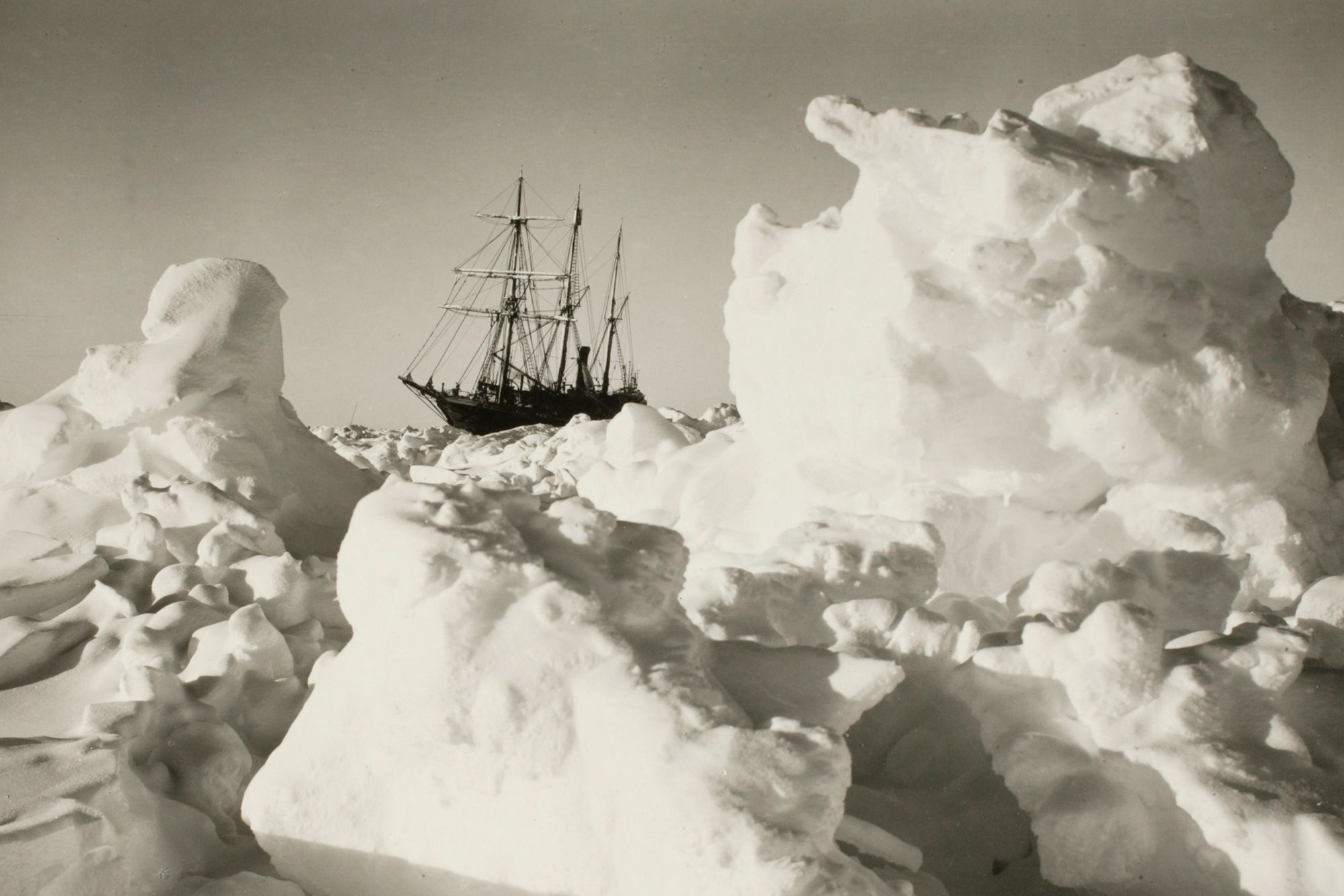 The HMS Endurance is seen trapped in Antarctic ice.