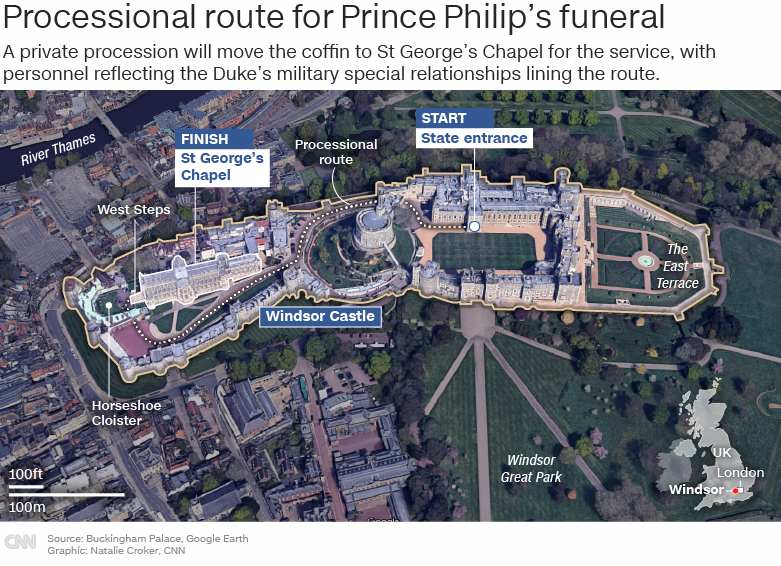 Processional route for Philip's funeral