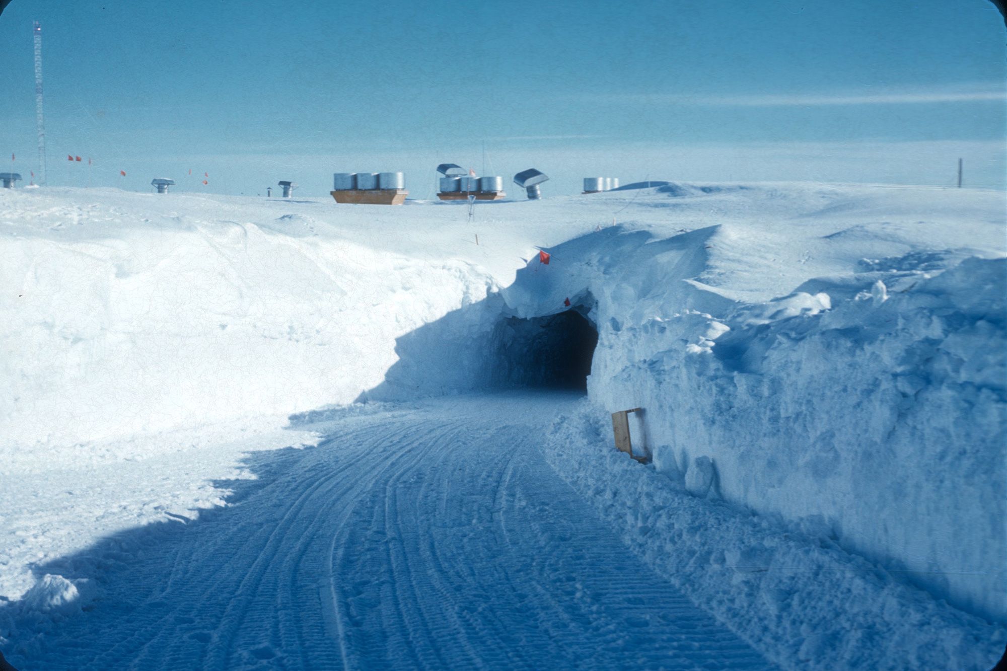 The entrance to Camp Century, beneath Greenland's ice sheet, can be seen.