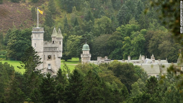 The Royal Standard flies from the turrets of Balmoral Castle in Ballater, Scotland, when the Queen is in residence. 