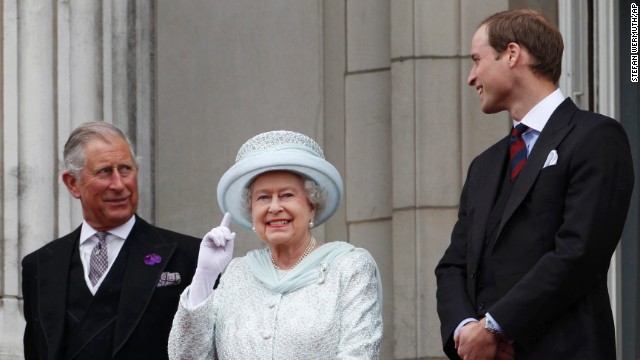 The Queen stands with Charles and William on the balcony at Buckingham Palace during the Diamond Jubilee celebrations in 2012.