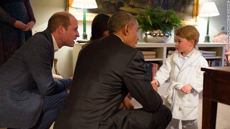 Then-Chief Official White House Photographer Pete Souza managed to capture one of the most adorable meetings of Barack Obama’s presidency when he met George at Kensington Palace in April 2016. While Obama was dressed for the occasion, it was close to the third in line to the throne’s bedtime.