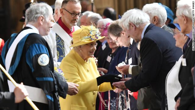 Queen Elizabeth II attends the traditional Royal Maundy Service at St George's Chapel on April 18, 2019 in Windsor, England.