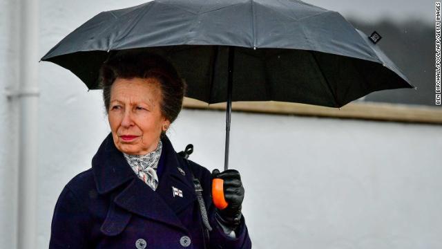 Britain's Princess Anne, Princess Royal, during her visit to the Royal Victoria Yacht Club in Cowes on the Isle of Wight, southern England on April 14.