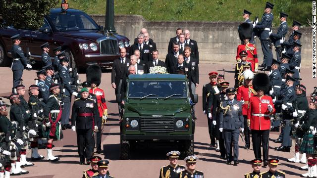 During the procession, Philip's coffin was carried by a modified Land Rover that he helped design.