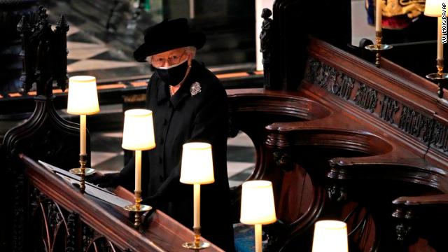 The Queen stands during the funeral. She and Prince Philip were married for 73 years. 