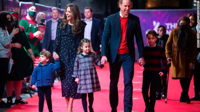 The Cambridge family watch a Christmas pantomime show in December.