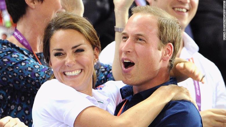 Catherine and William celebrate during cycling events at the Olympic Games in London in August 2012. 