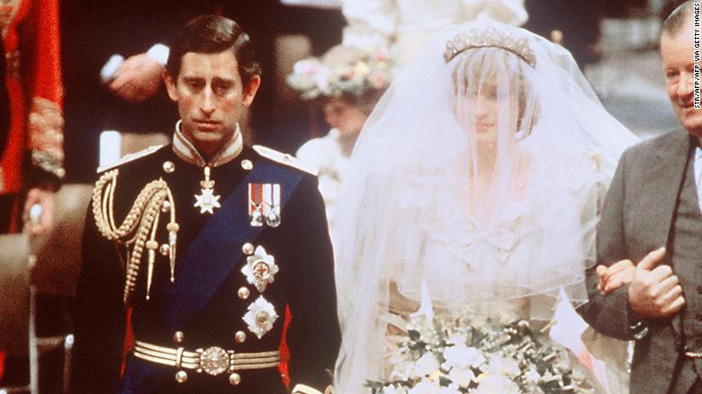 Prince Charles of Wales and the late Diana, Princess of Wales, at their wedding