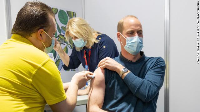 The Duke of Cambridge shared an image to Twitter of him receiving his first dose of COVID-19 vaccine. 