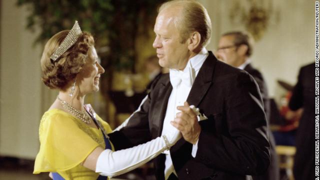 Gerald Ford and the Queen dance during a state dinner at the White House in 1976. 