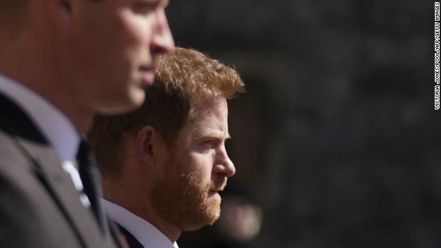 The Duke of Sussex walks during the funeral procession of his grandfather, the Duke of Edinburgh, to St George's Chapel in Windsor Castle on April 17.