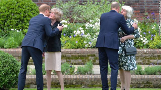 The princes warmly greeted their aunts Lady Sarah McCorquodale and Lady Jane Fellowes at the family event.