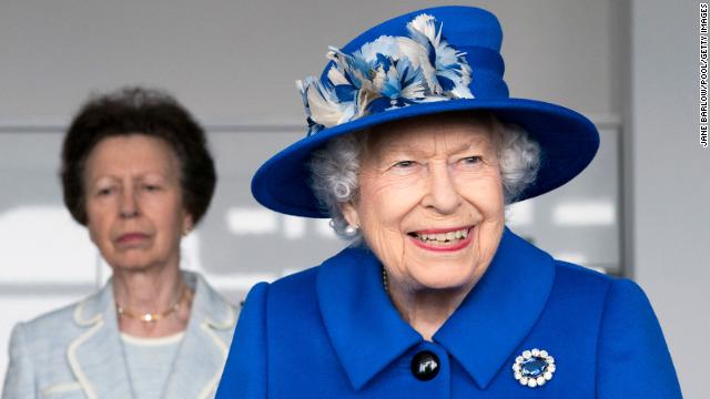 Queen Elizabeth II and her daughter Princess Anne received a briefing from the UK Space Agency and viewed satellite production, at Skypark in Glasgow, Scotland on Wednesday.