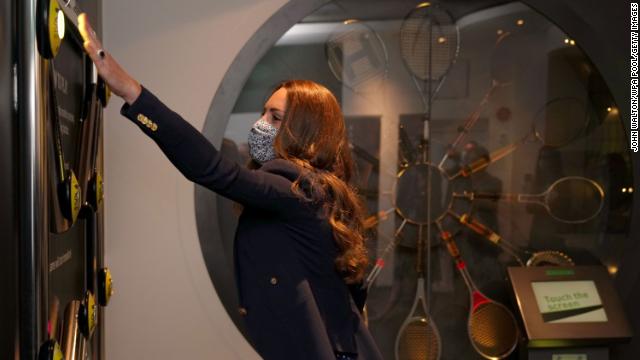 The Duchess of Cambridge put her reflexes to the test while touring the Wimbledon Museum.