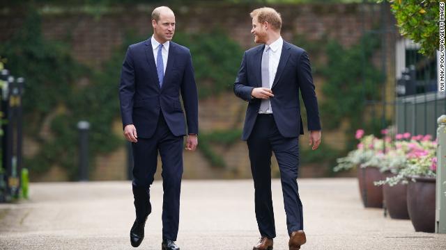 William and Harry at the unveiling of a statue they commissioned of their mother Diana, Princess of Wales, in the Sunken Garden at Kensington Palace, on July 1.