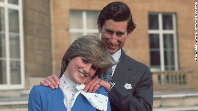 Diana and Charles pose at Buckingham Palace after the announcement of their engagement on February 24, 1981.