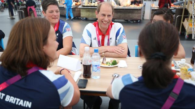 The Earl of Wessex spends time with British paralympians at the London 2012 Games.