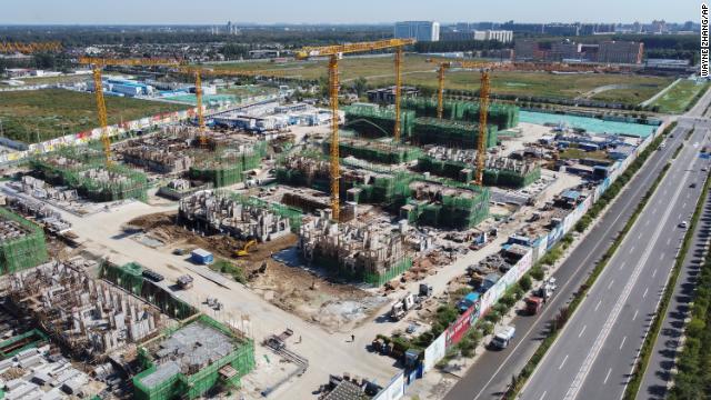 An aerial view of an Evergrande new housing development project under construction in Beijing on September 22.