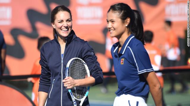 Kate joins US Open Champion Emma Raducanu for a doubles game on Friday in London. 