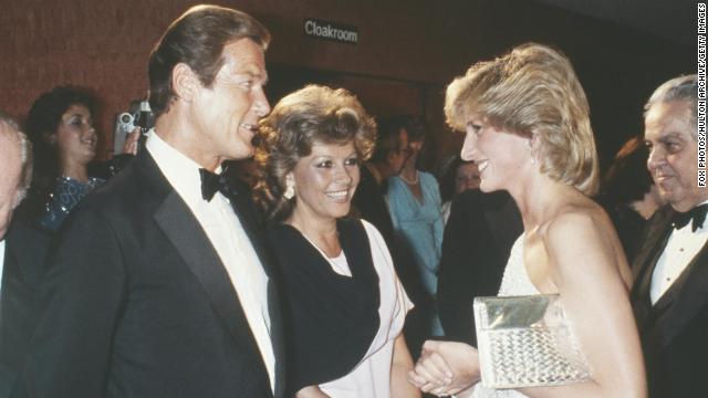 And in 1983, Diana met actor Roger Moore and his wife Luisa at the premiere of the James Bond film ''Octopussy.''