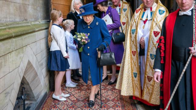 The Queen and her daughter Princess Anne leave a Service of Thanksgiving to mark the Centenary of the Royal British Legion at Westminster Abbey in London on October 12, 2021.