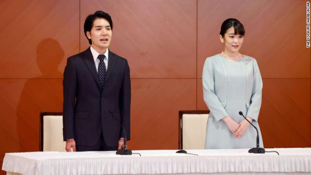 Mako Komuro (former Princess Mako of Akishino) and Kei Komuro speak to selected press after registered their marriage at a local municipal government. 