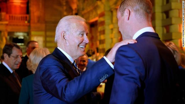 The opening day ended with an evening reception with all senior royals present to help welcome visiting heads of state and government. President Biden looked delighted to see William.