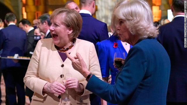 At the same reception, Camilla shared a laugh with German Chancellor Angela Merkel.