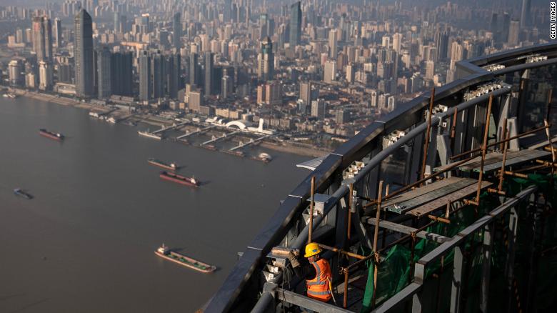 Construction work continued Monday on a skyscraper that's set to be the tallest in central China upon its expected completion next year. At 476 meters (1,562 feet), the Wuhan Greenland Center will also be the 15th tallest building in the world.