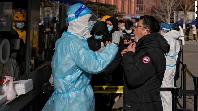 A man gets tested for Covid-19 at a mobile testing facility in Beijing, China, on January 16.