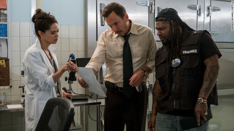 Lilan Bowden, Will Arnett and guest star Marshawn Lynch in ''Murderville.''