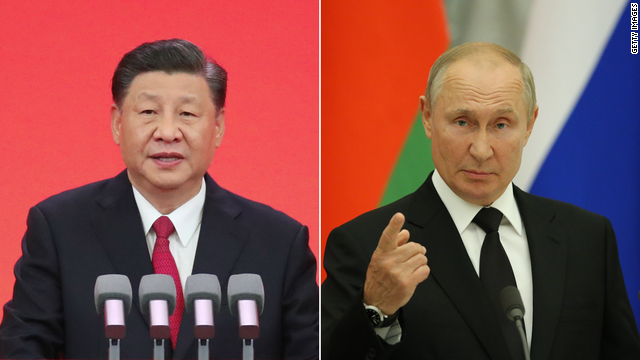 A split image showing Russian President Vladimir Putin and Chinese President Xi Jinping.