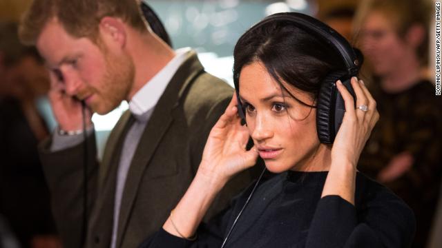 Britain's Prince Harry and his then-fiancée US actress Meghan Markle visit a south London radio station in 2018. 