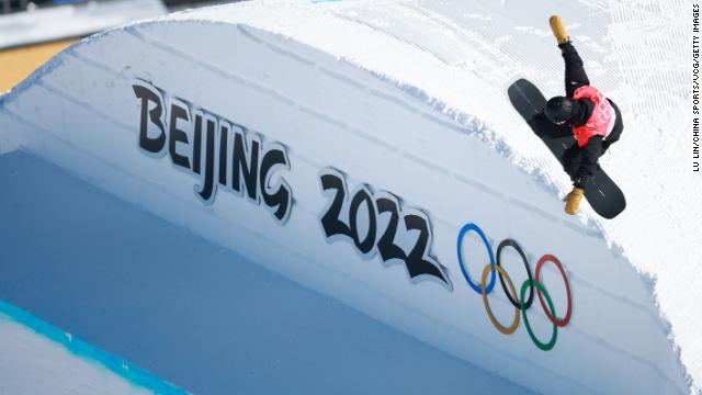 Chinese snowboarder Su Yiming training at the Genting Snow Park in Zhangjiakou, China, on February 3 ahead of the Beijing Winter Olympics.