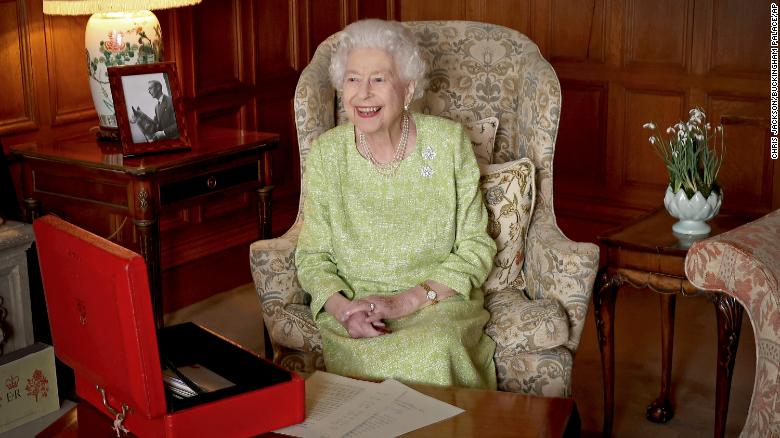 A new photograph was released to mark Accession Day and the start of her Platinum Jubilee year. In the photograph, the Queen smiles broadly in the saloon at Sandringham House next to one of her famous red despatch boxes on the table nearby.