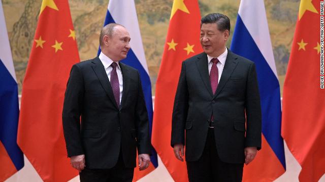 Russian President Vladimir Putin and Chinese President Xi Jinping meet in Beijing on February 4.