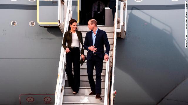 The Cambridges arrive at RAF Akrotiri, southwest of the coastal southern Cypriot city of Limassol on December 5, 2018, during a visit honouring military personnel serving overseas during the Christmas period. 