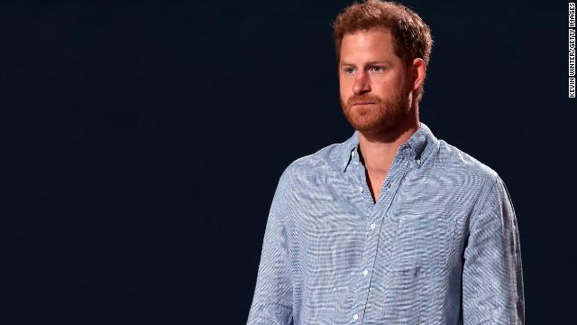 Prince Harry speaks onstage during Global Citizen VAX LIVE: The Concert To Reunite The World at SoFi Stadium in Inglewood, California. 