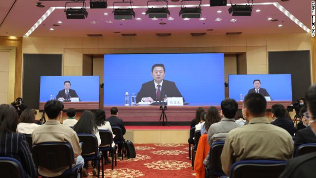 Guo Weimin, spokesperson for the fifth session of the 13th National Committee of the Chinese People's Political Consultative Conference, at a news conference in Beijing on March 3.
