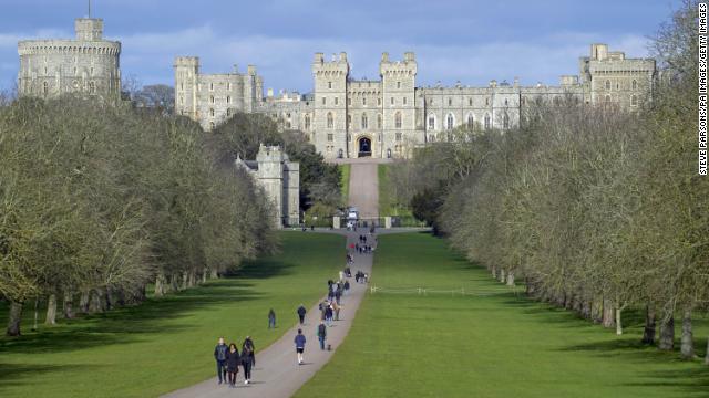 People on the Long Walk outside Windsor Castle.