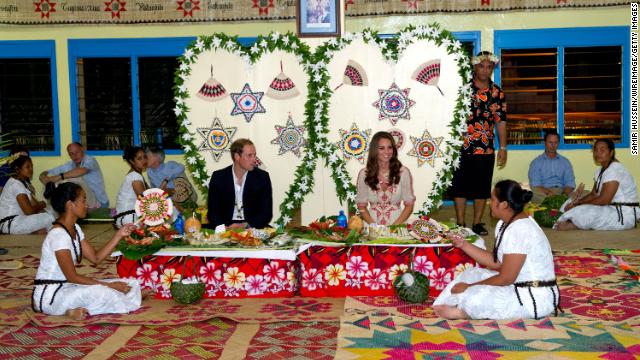 William and Kate attend a traditional dinner in Funafuti, Tuvalu during the couple's Diamond Jubilee tour of the Far East on September 18, 2012.