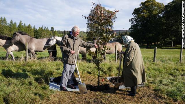 The Queen and Prince Charles planted a tree at the Balmoral Cricket Pavilion near Crathie, Scotland to kick off her special tree-planting initiative, The Queen’s Green Canopy, last fall at the start of the official planting season. 