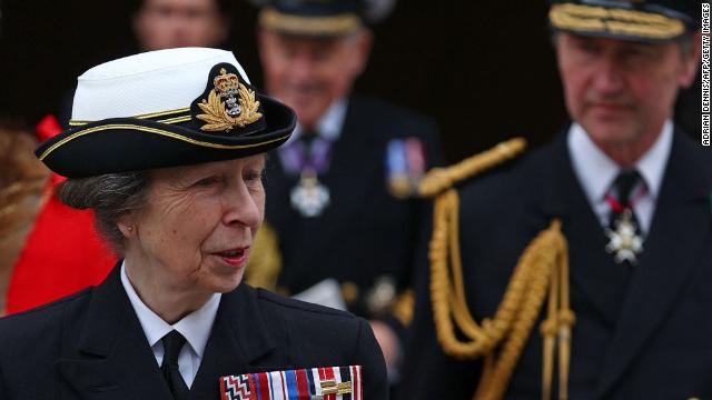 The Princess Royal departs a remembrance service to mark the 40th anniversary of the Falklands conflict, at St Paul's Cathedral on April 5. 