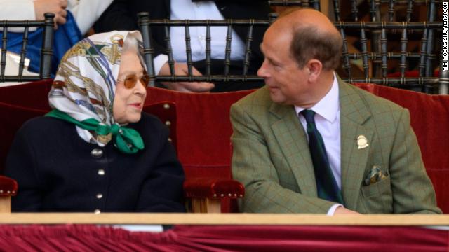 The Queen chats with her youngest son Prince Edward, Earl of Wessex at the Royal Windsor Horse Show.