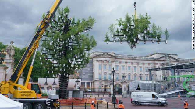 The Queen's Green Canopy ''Tree Of Trees'' is completed outside Buckingham Palace.