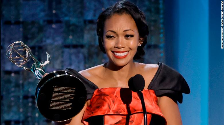 Mishael Morgan is shown at the 49th Daytime Emmy Awards.