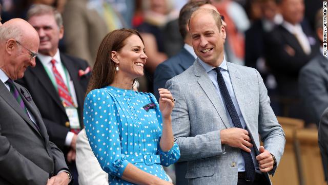 The Duke and Duchess of Cambridge watch from the Royal Box as Novak Djokovic of Serbia wins against Jannik Sinner of Italy during their men's singles quarter final match on July 5 in London.