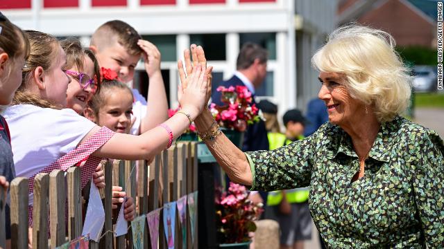 Camilla visits Millbrook Primary School in Newport, South Wales.